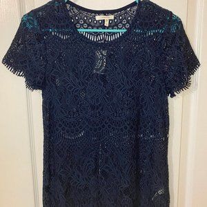 Small Maurices Navy Lace Top